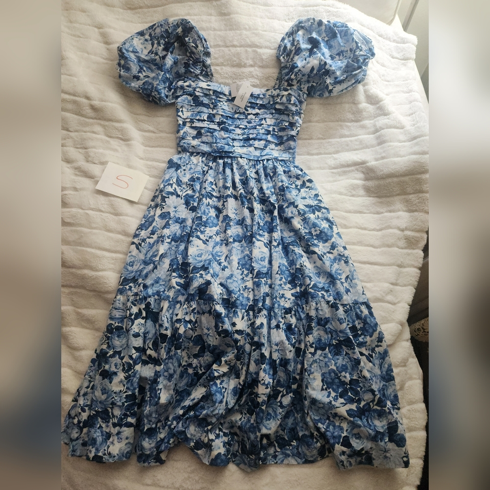 NO LOW BALLING!Abercrombie Emerson Floral Poplin Puff Sleeves Midi Dress NWT - Picture 11 of 11